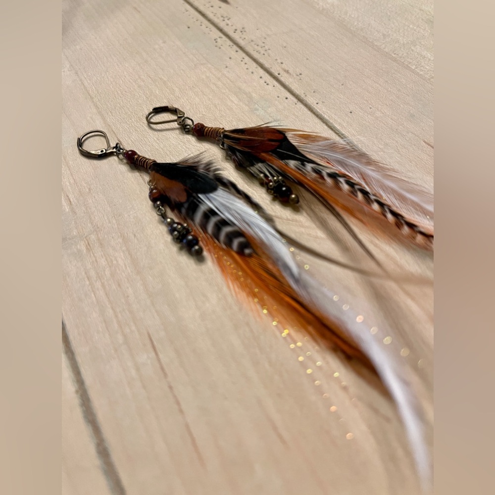 Feather and Beaded Earrings made by a Fly Fisherwoman
